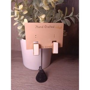 Retro Clip on Rectangle Gold Tone with White Enamal 1" Long